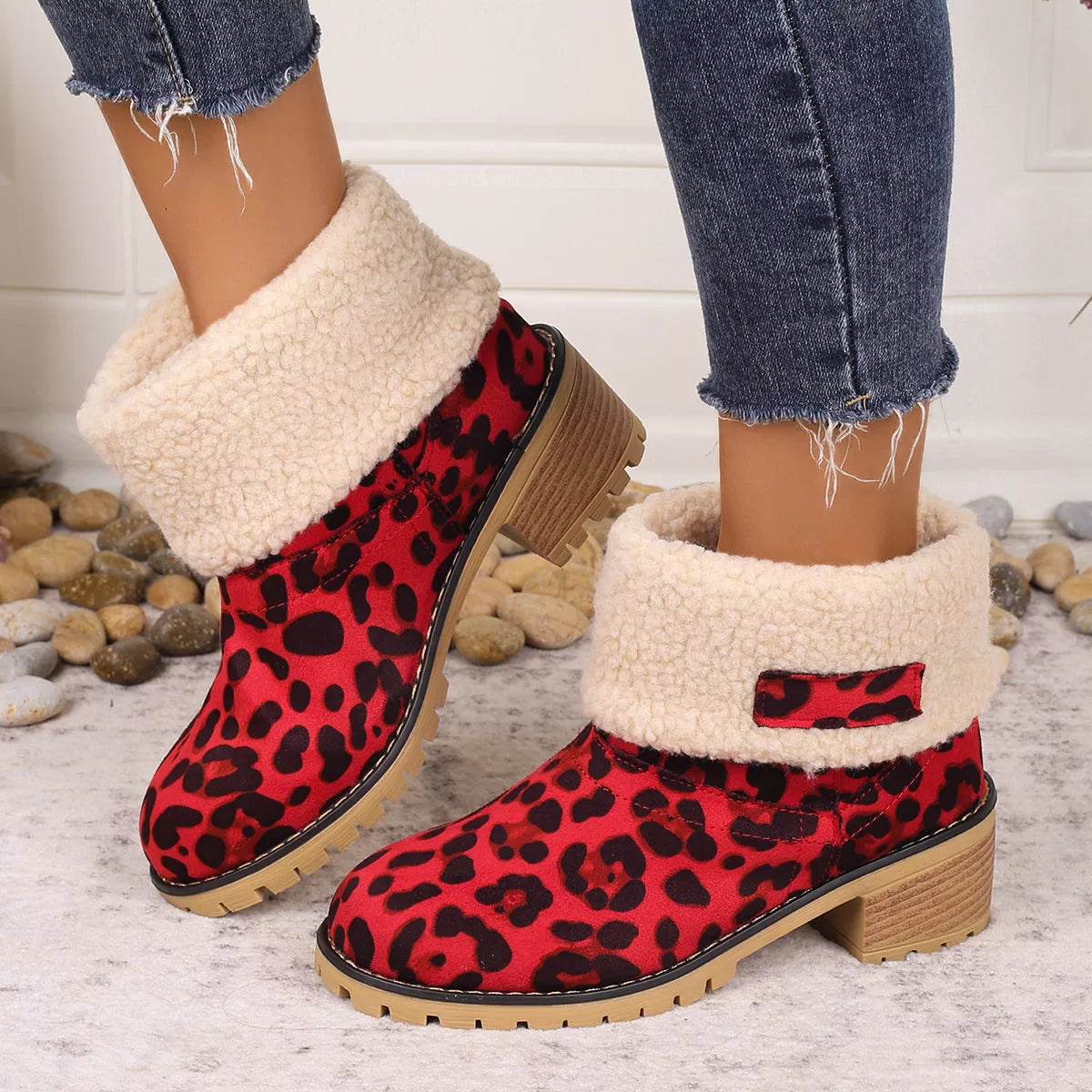Leopard Print Plush Lined Boots