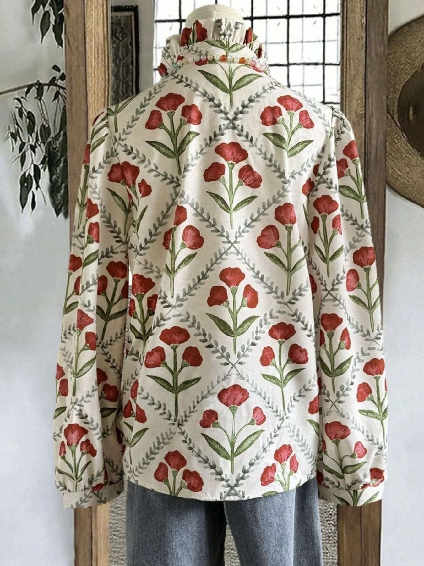 Floral Print High Collar Blouse