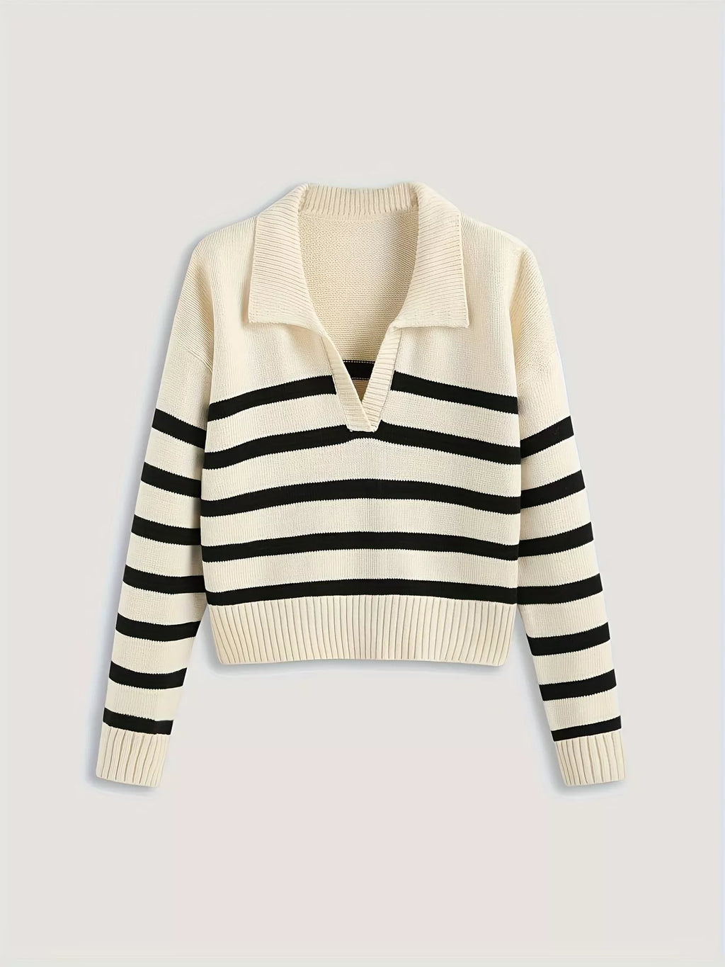 Striped Polo Collar Knit Sweater