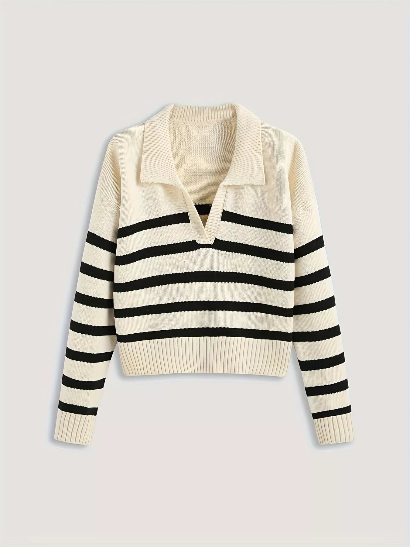 Striped Polo Collar Knit Sweater