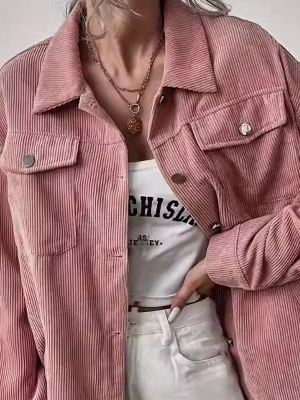 Casual Corduroy Button-Up Shacket