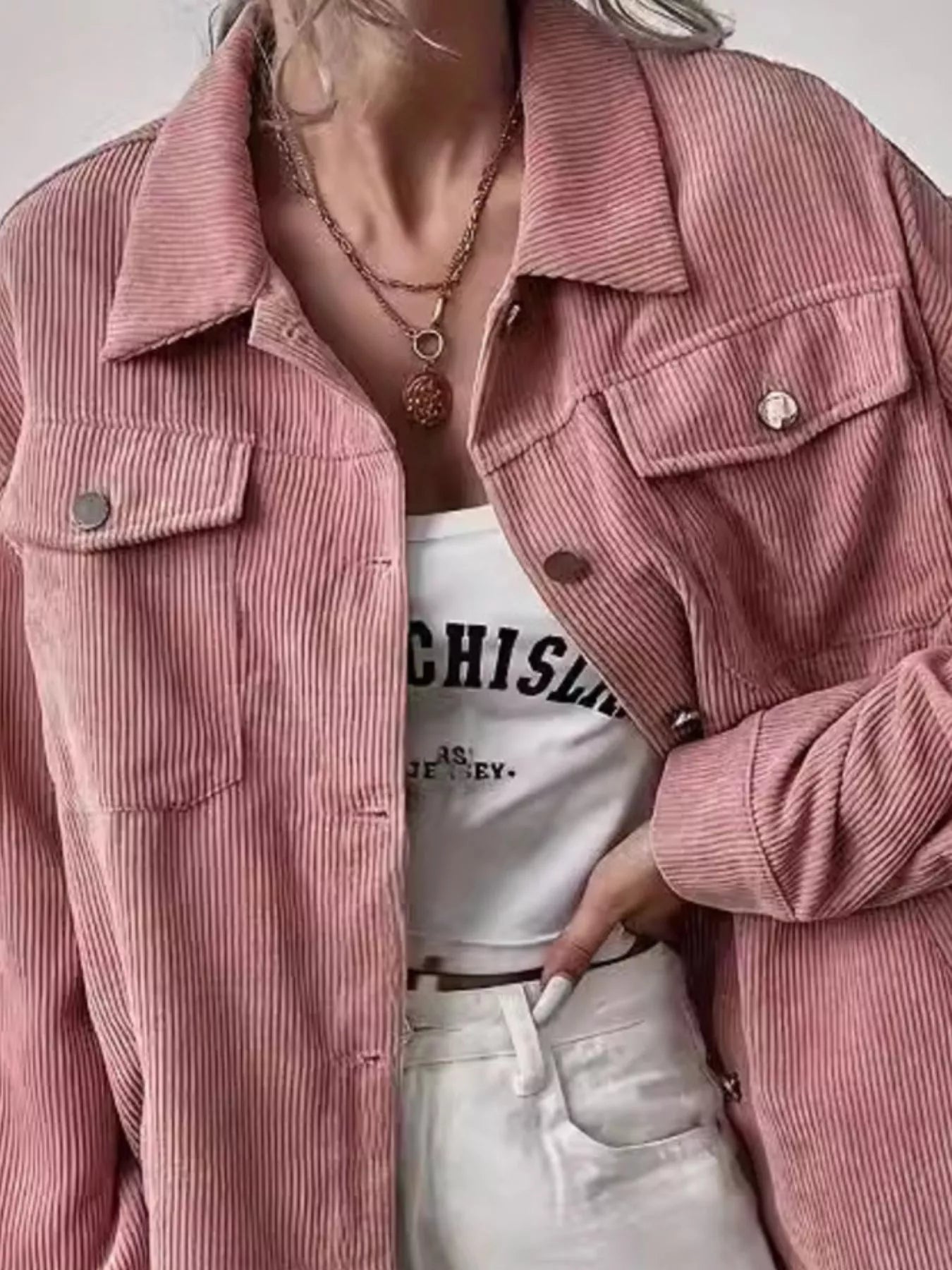 Casual Corduroy Button-Up Shacket