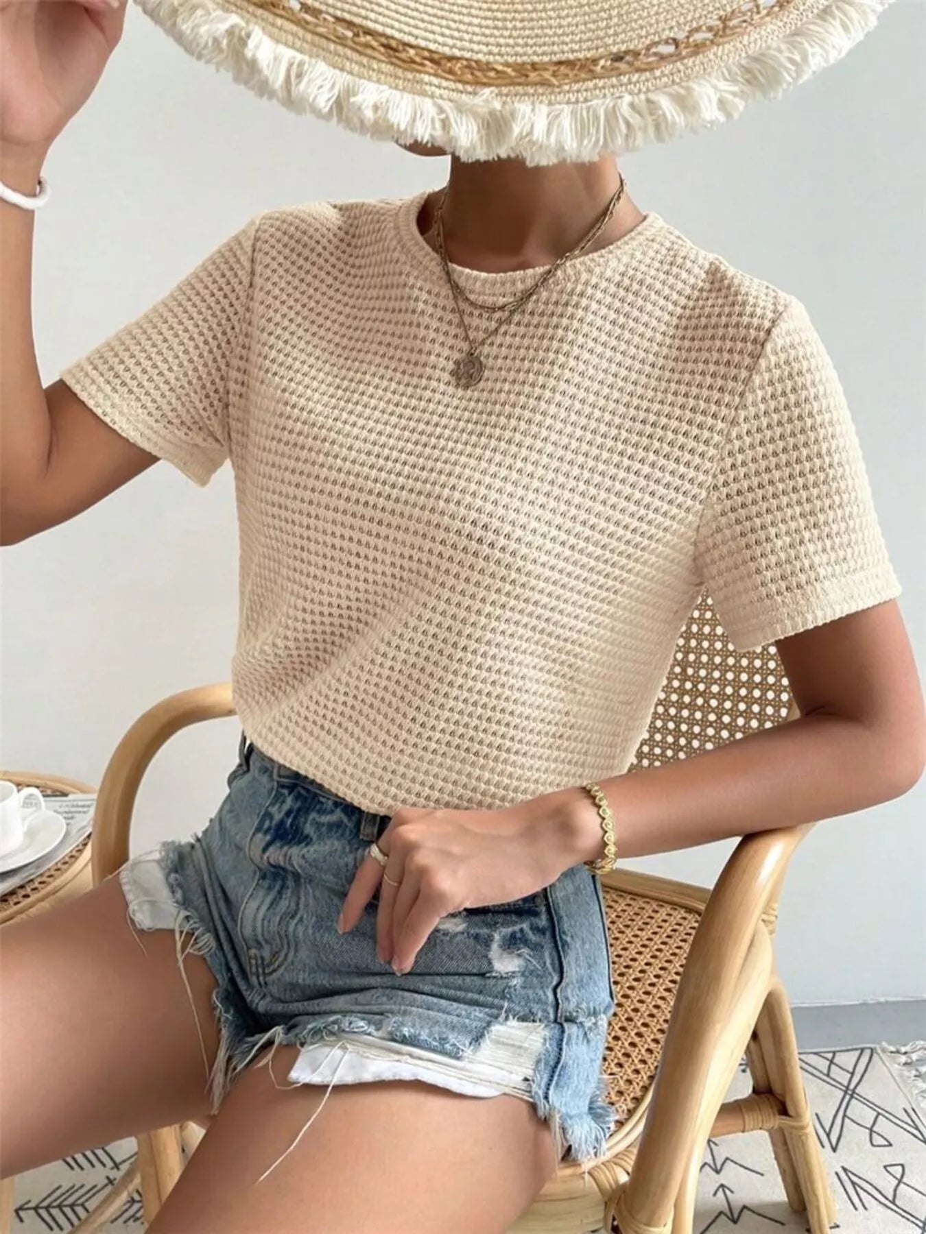 Waffle Knit Short Sleeve T-Shirt