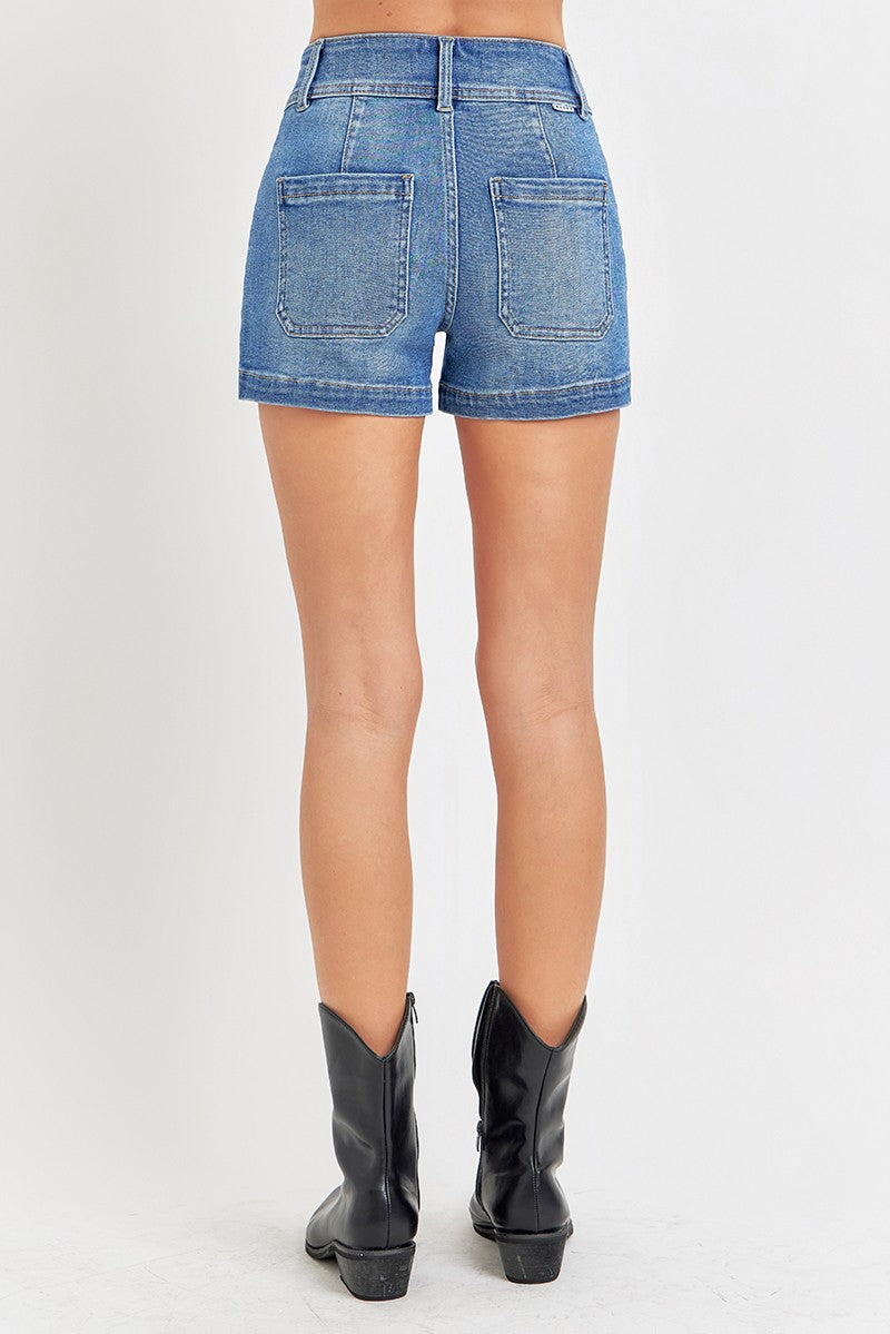 RISEN Full Size High Rise Patched Front Pocket Shorts Plus Size