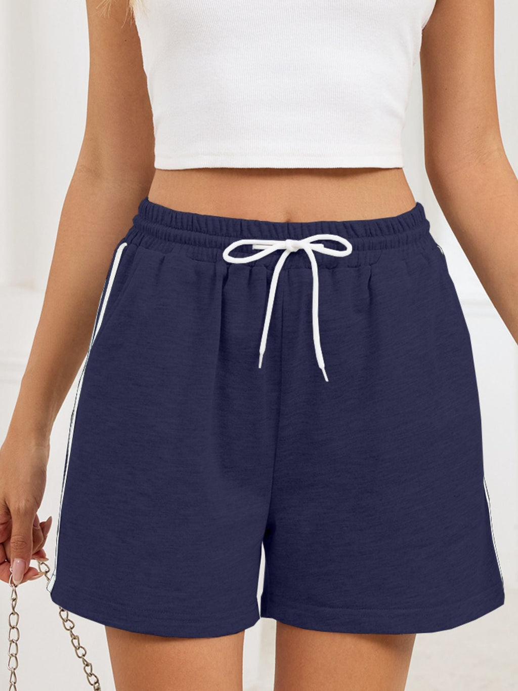 Striped Trim Drawstring Shorts