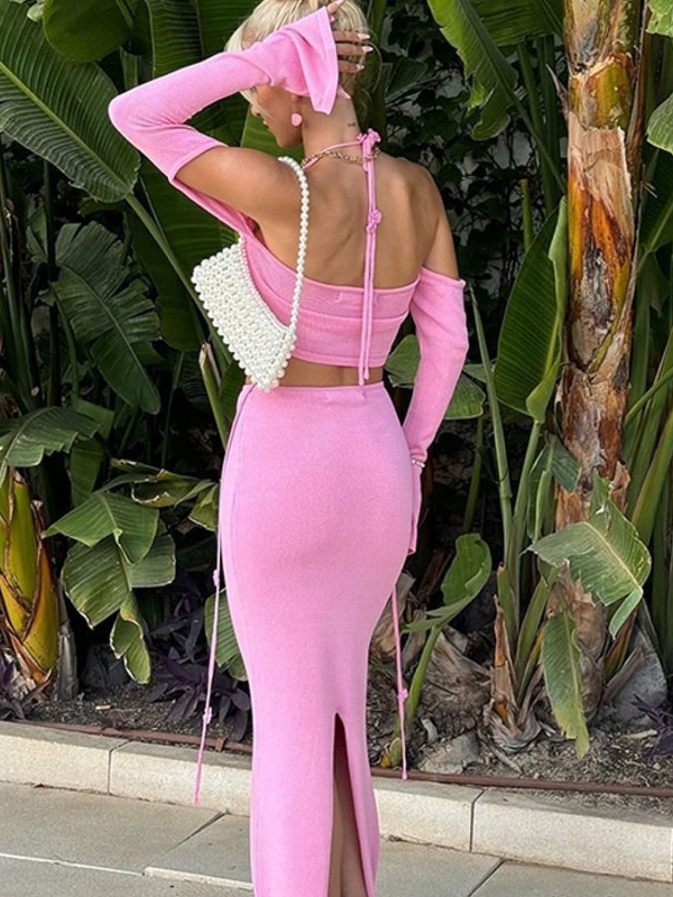 Halter Neck Top and Skirt Knit Set