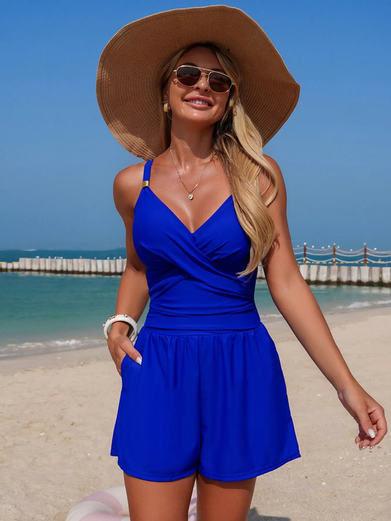 V-Neck Spaghetti Strap One-Piece Swimsuit