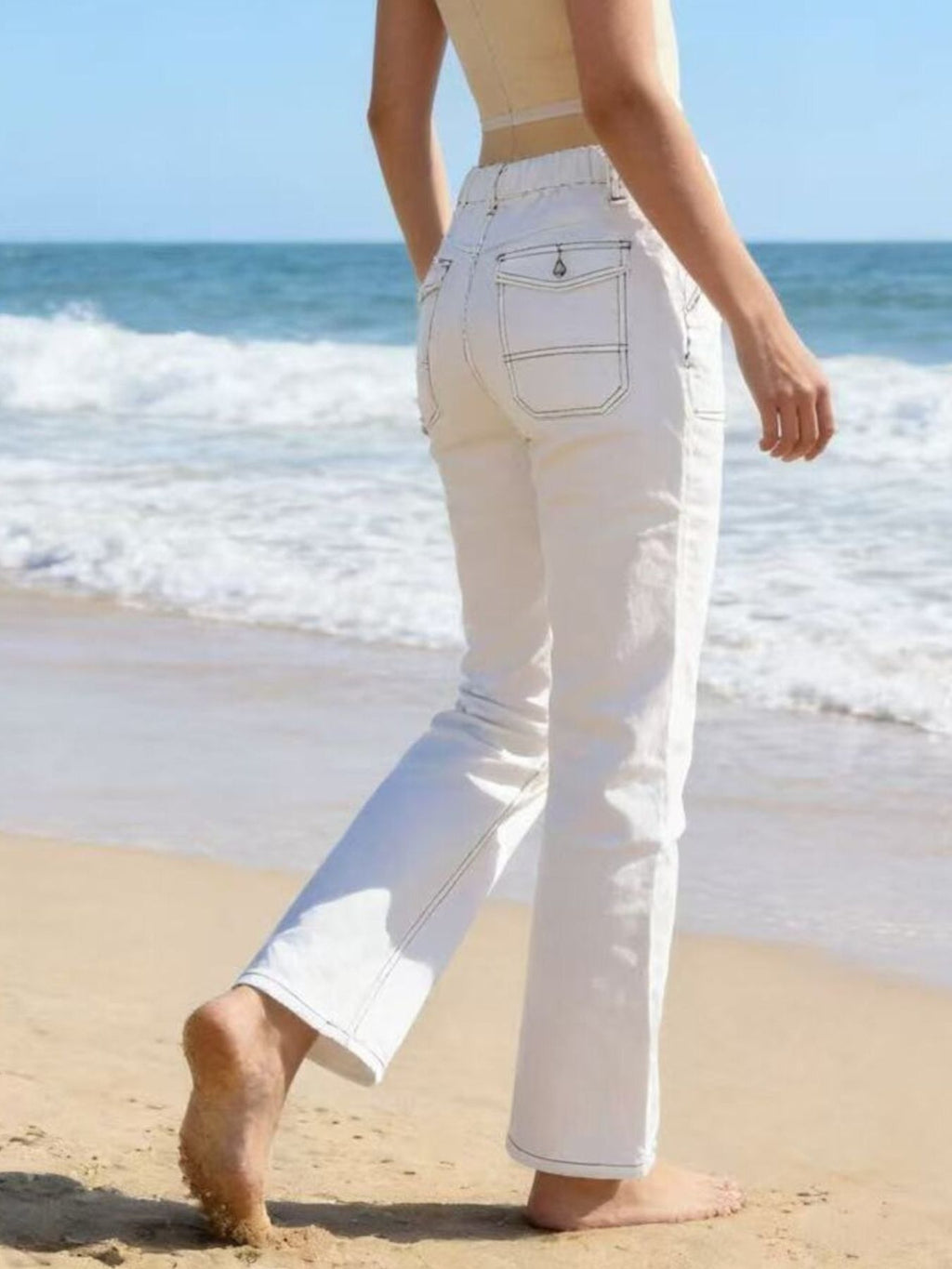 Wide Leg Contrast Stitching Jeans