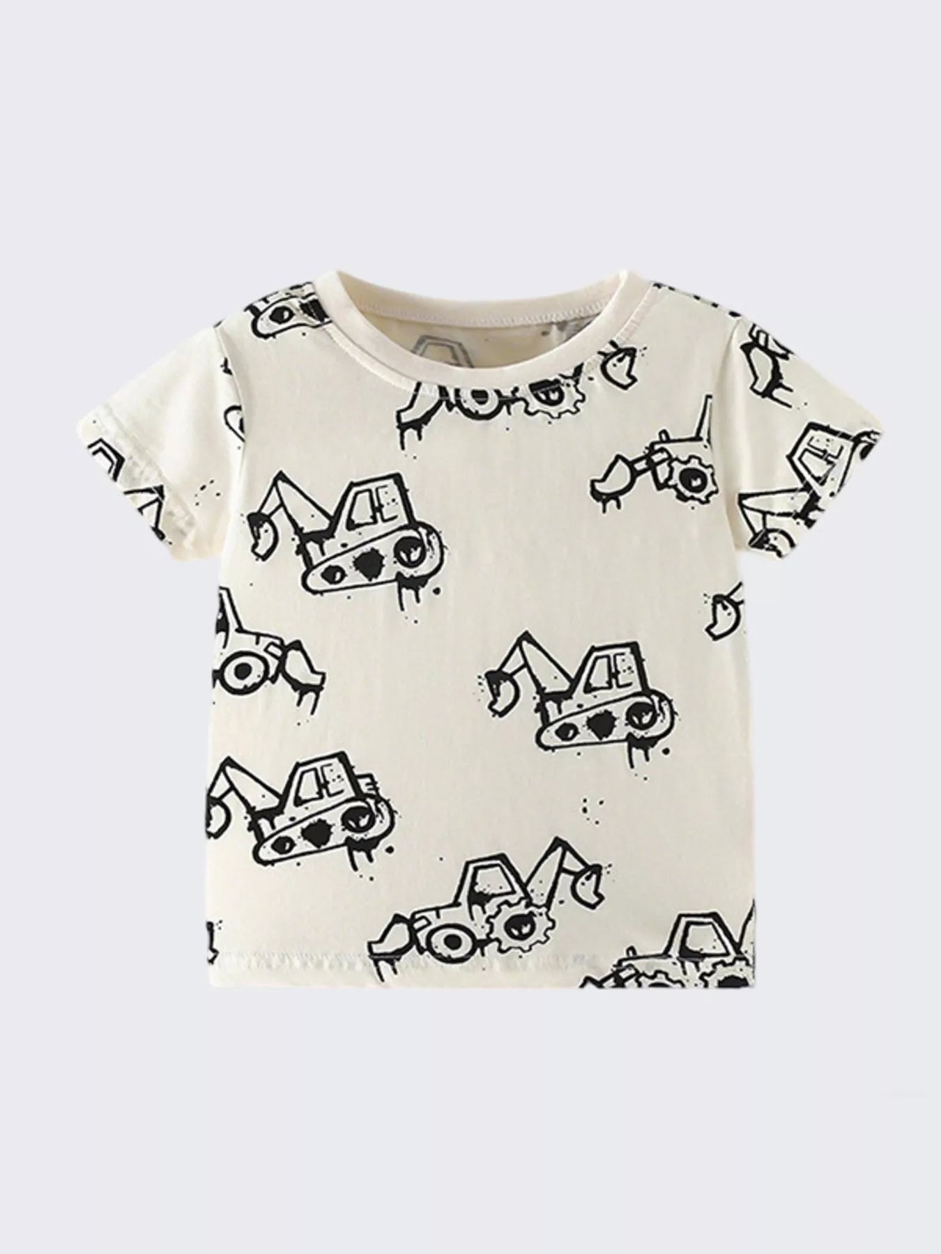 Children's Cartoon Excavator Print Short Sleeve T-Shirt