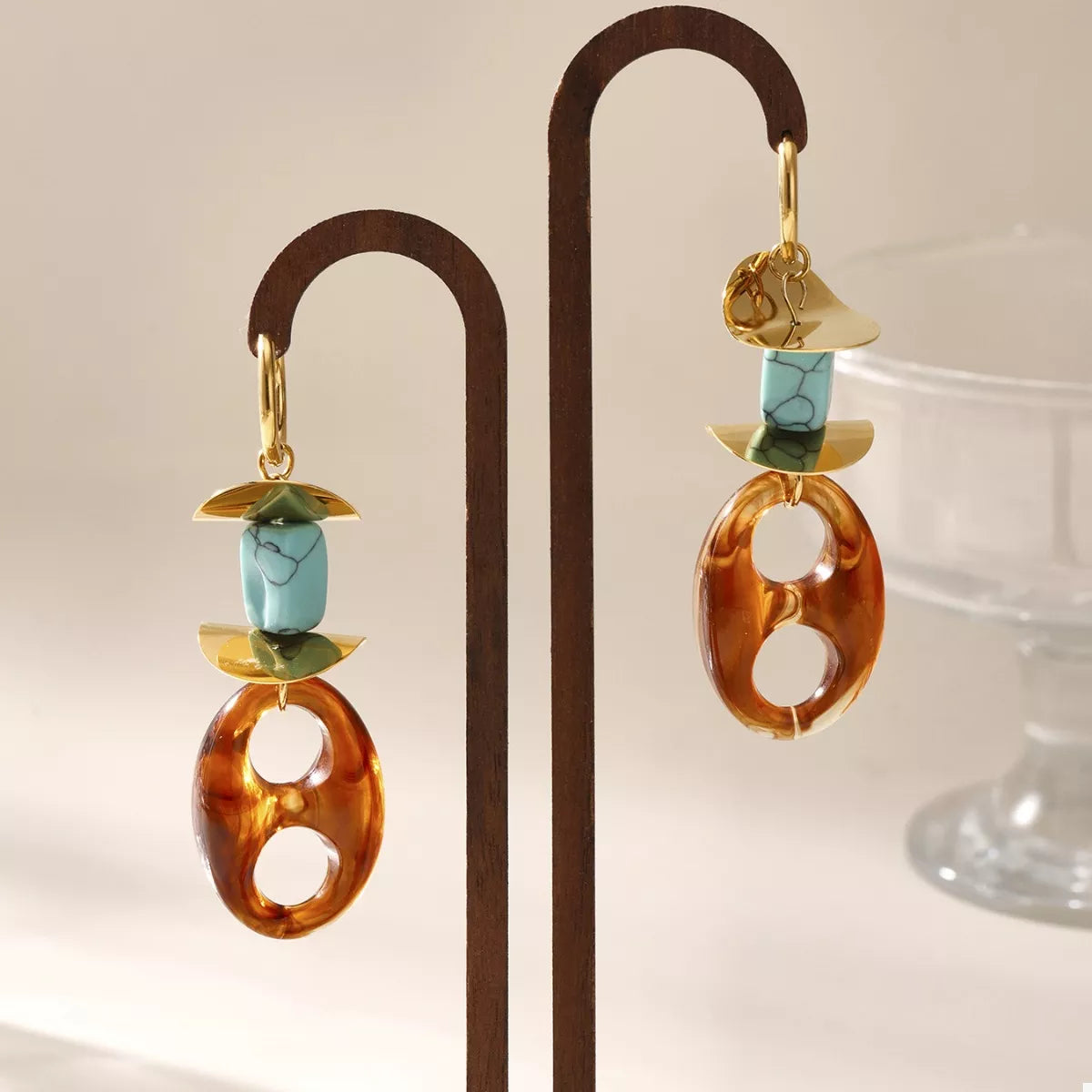 Turquoise Resin Geometric Drop Earrings