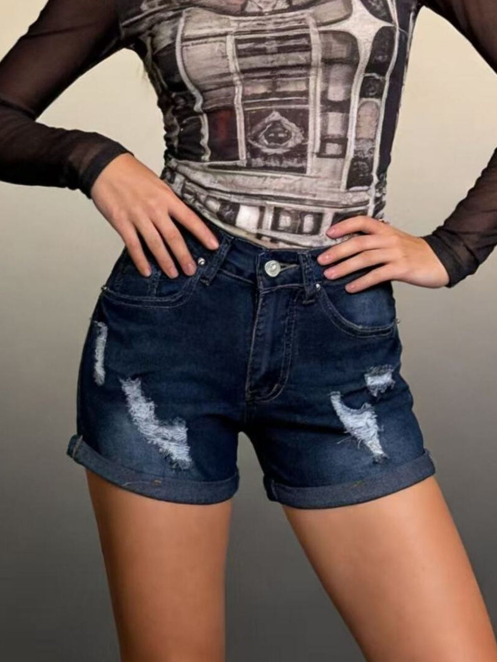 Distressed Wash Denim Shorts