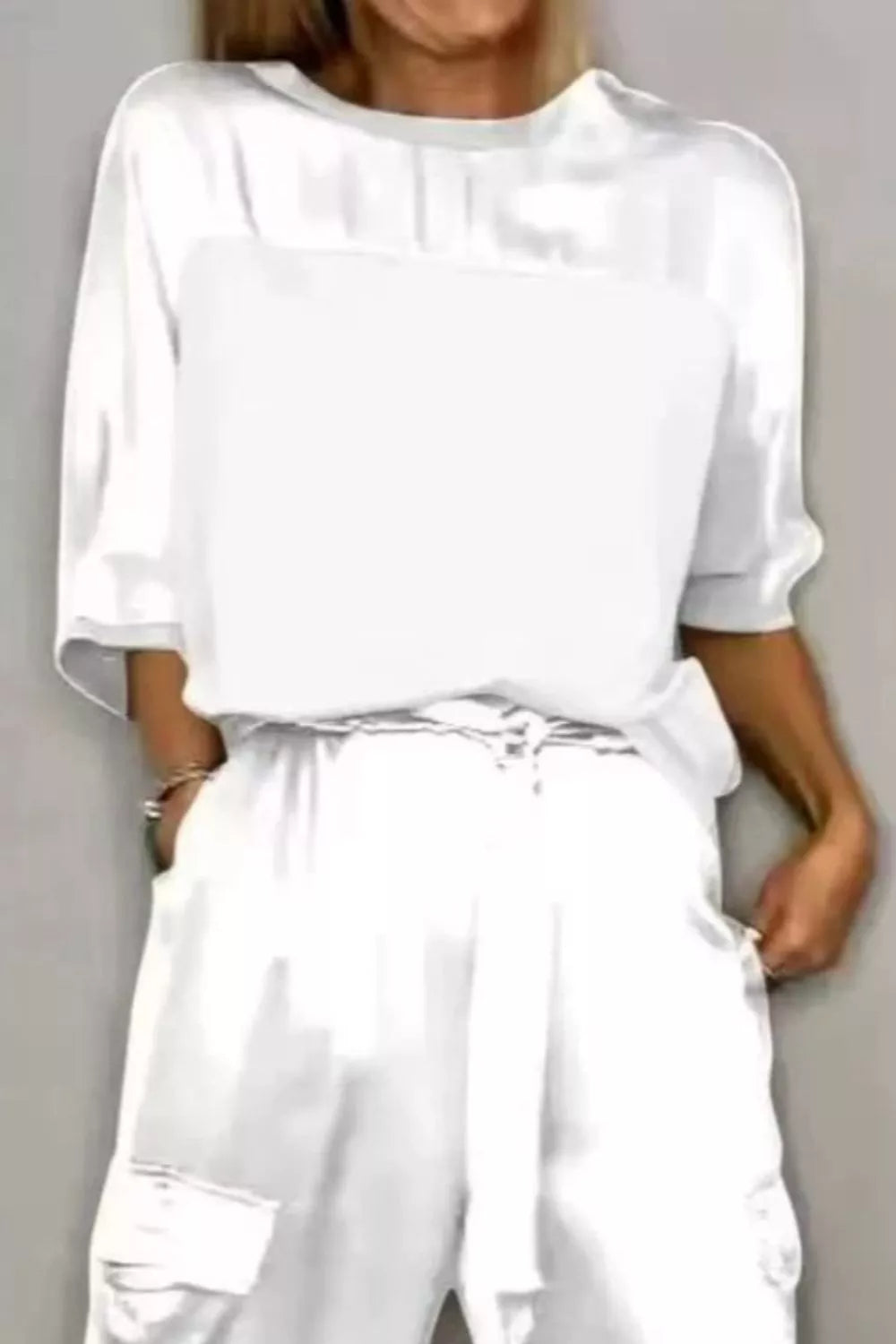 Satin Round Neck Top and Pants Set