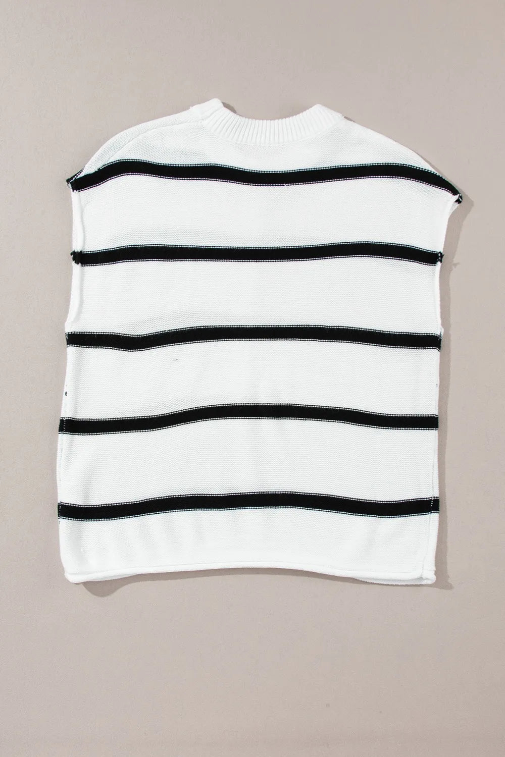 Striped Round Neck Cap Sleeve Sweater
