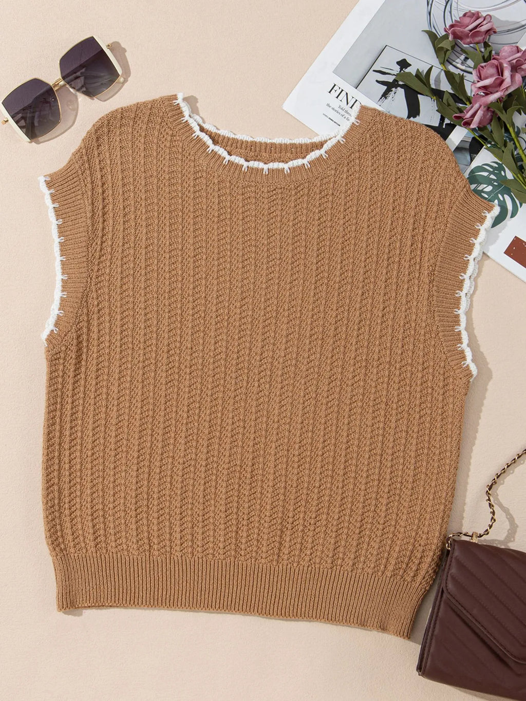 Contrast Trim Boxy Fit Sweater Vest