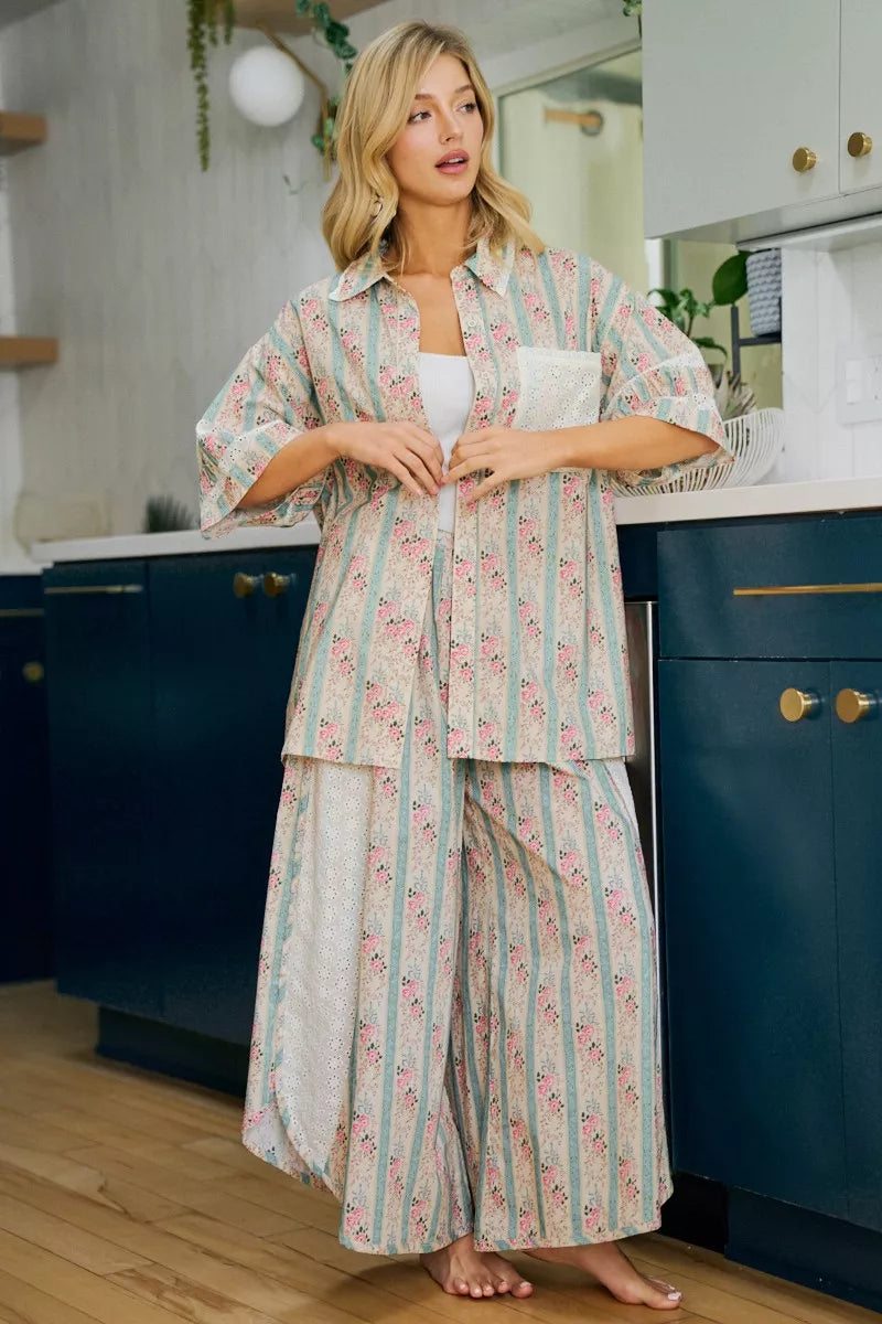 BiBi Eyelet Lace And Floral Mix And Match Shirt Top