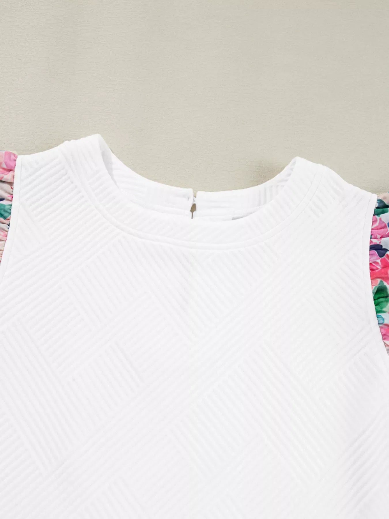Abstract Print Tiered Ruffled Sleeve Textured Knit Top