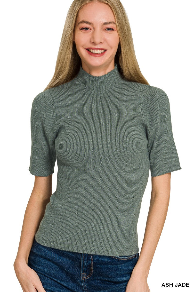 Zenana Viscose Ribbed Mock Neck Sweater