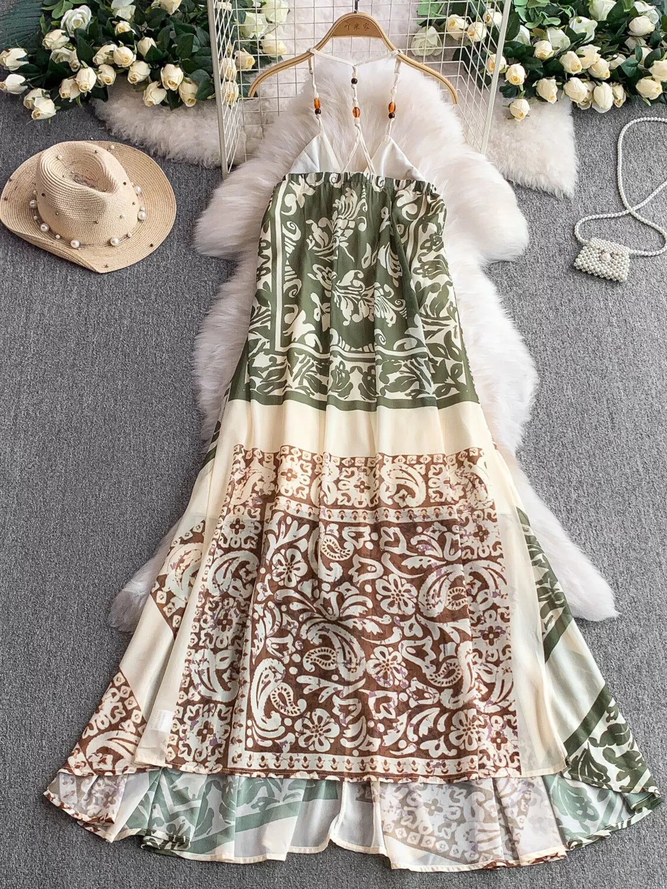 Printed V-Neck Cami Dress