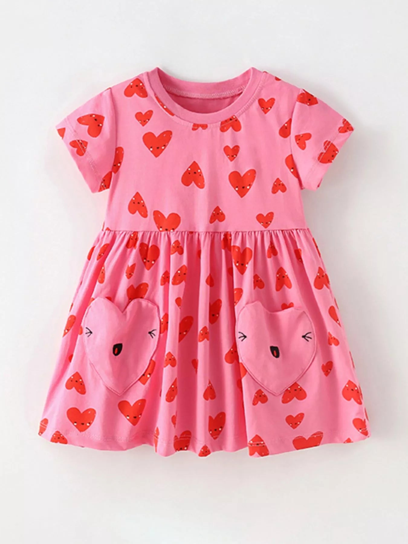 Children's Heart Print Pocket Detail Casual Dress