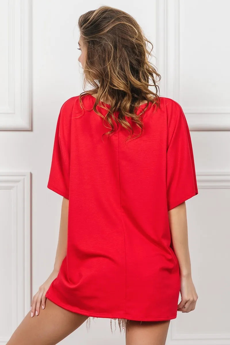 BiBi French Terry With Front Pocket Dolman Sleeves Top