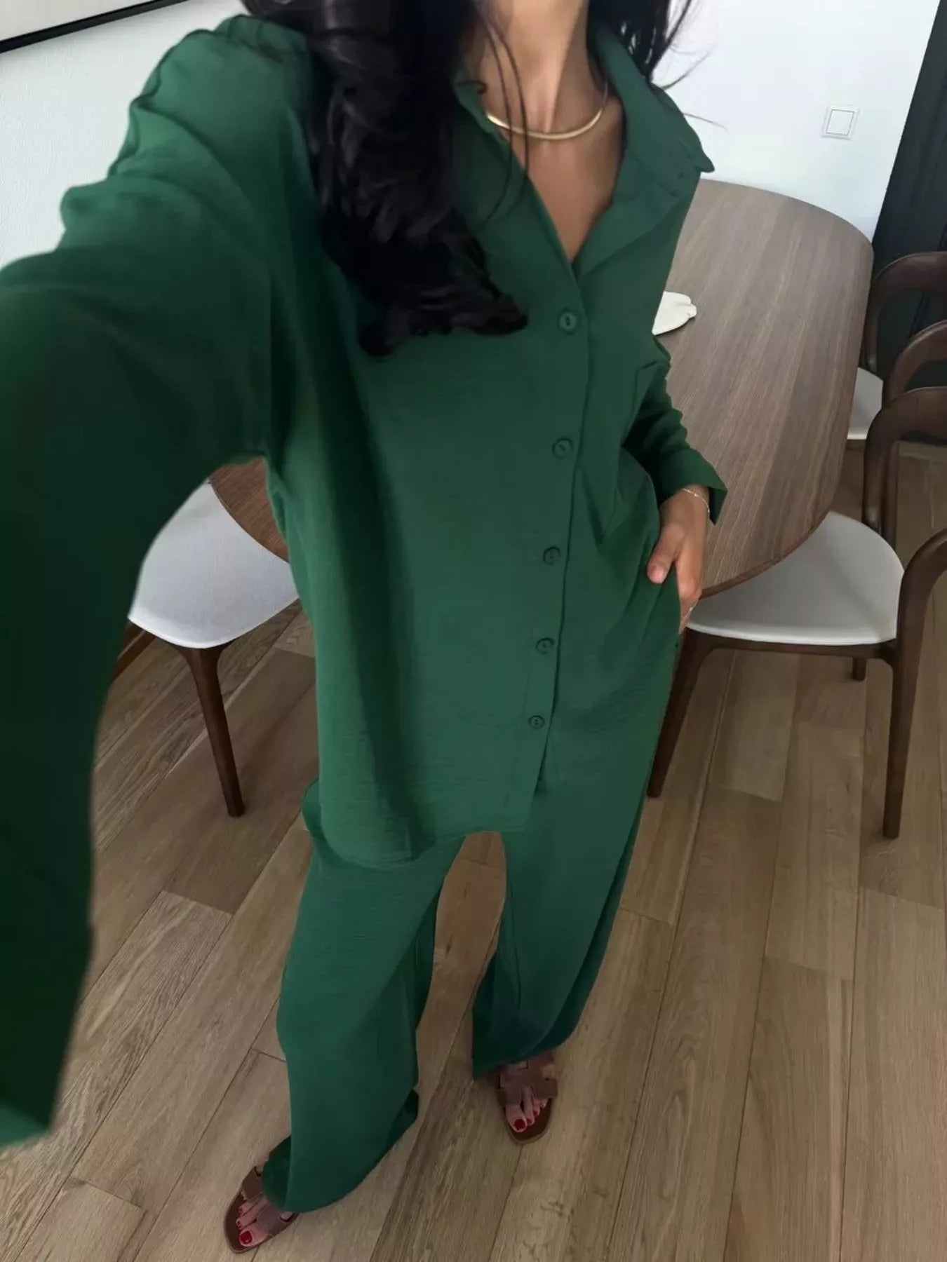 Relaxed Fit Shirt and Wide Leg Pants Set