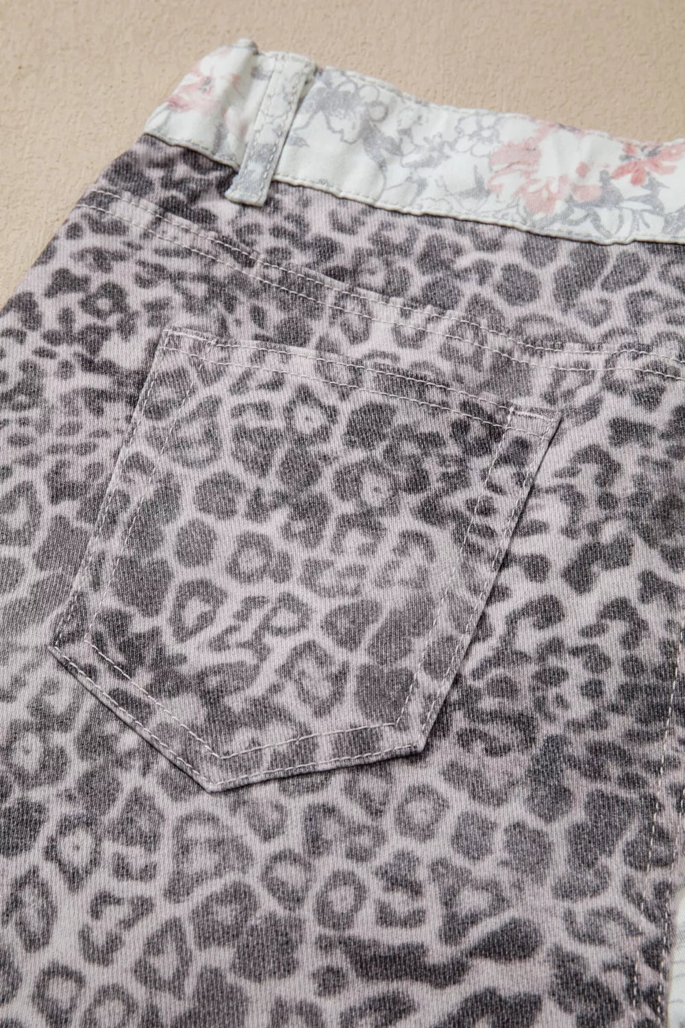 Floral and Leopard Print Wide-Leg Jeans