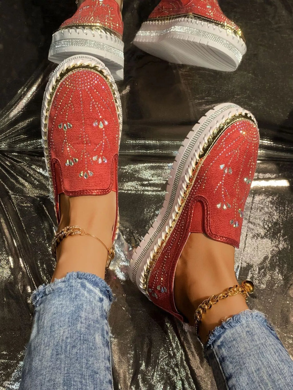 Rhinestone Embellished Platform Loafers