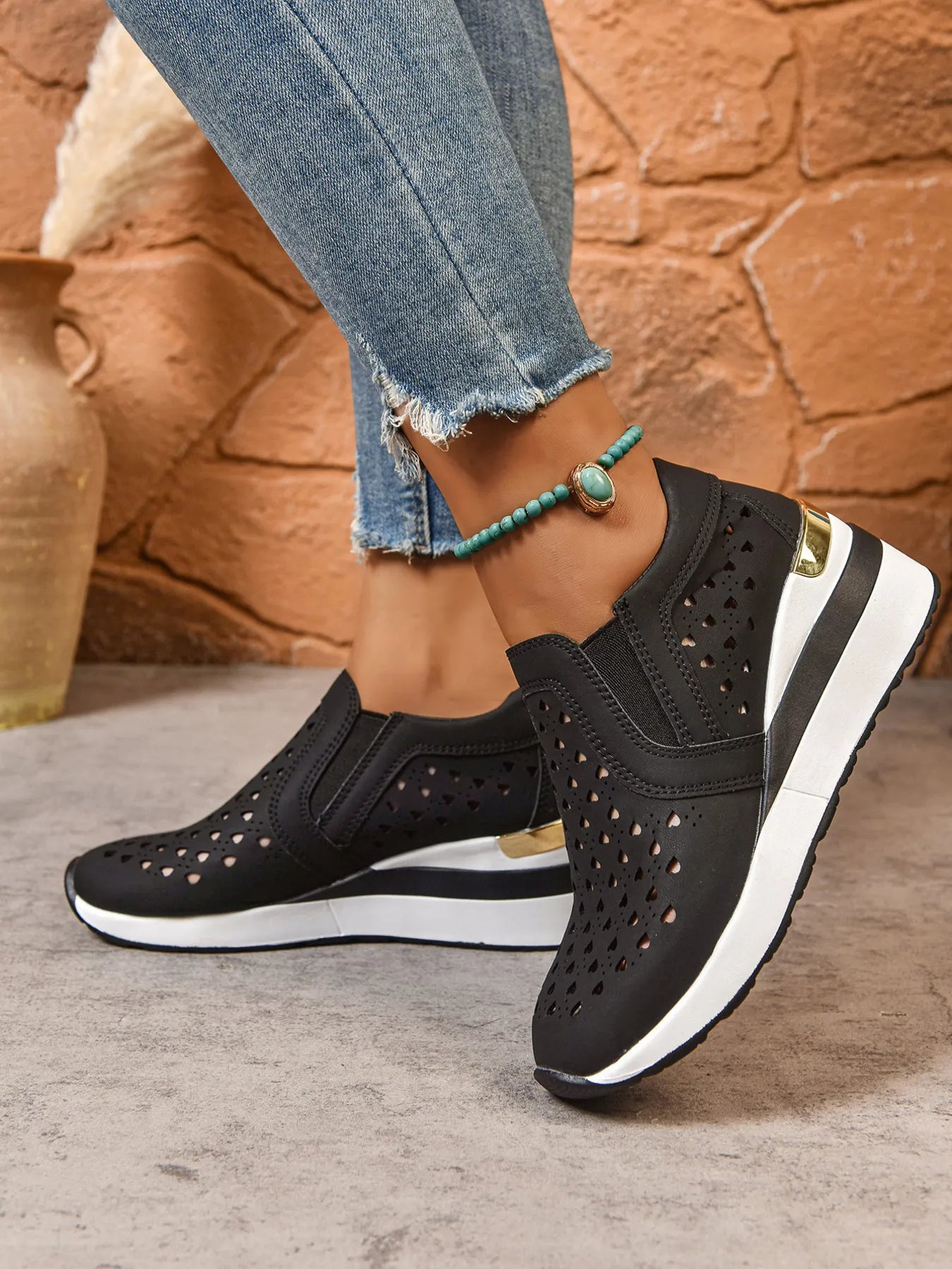 Breathable Cutout Wedge Sneakers