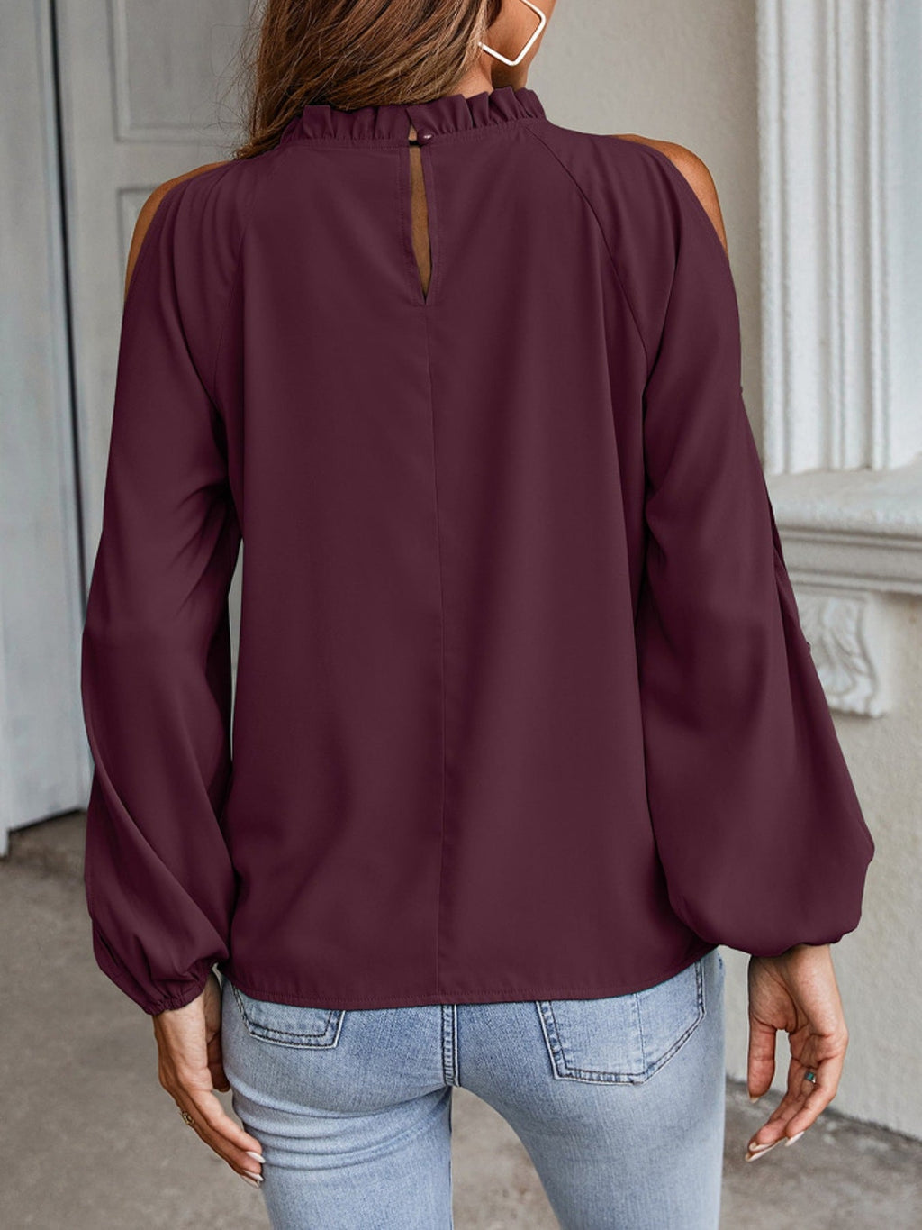 Cold Shoulder Frill Neck Blouse