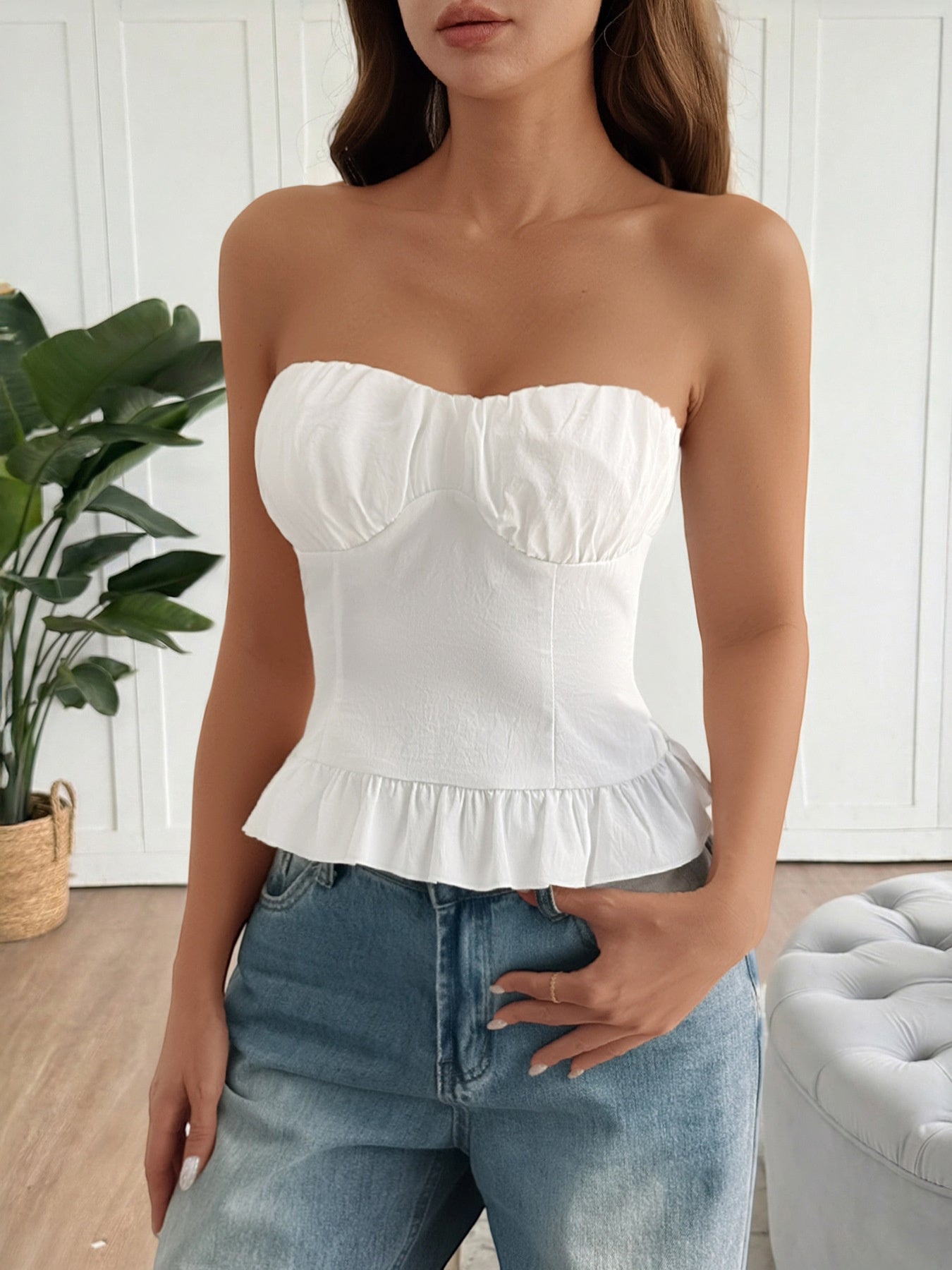 Ruffled Hem Tube Top