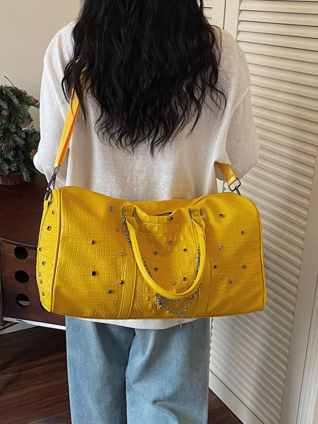 Studded Leather Duffel Bag