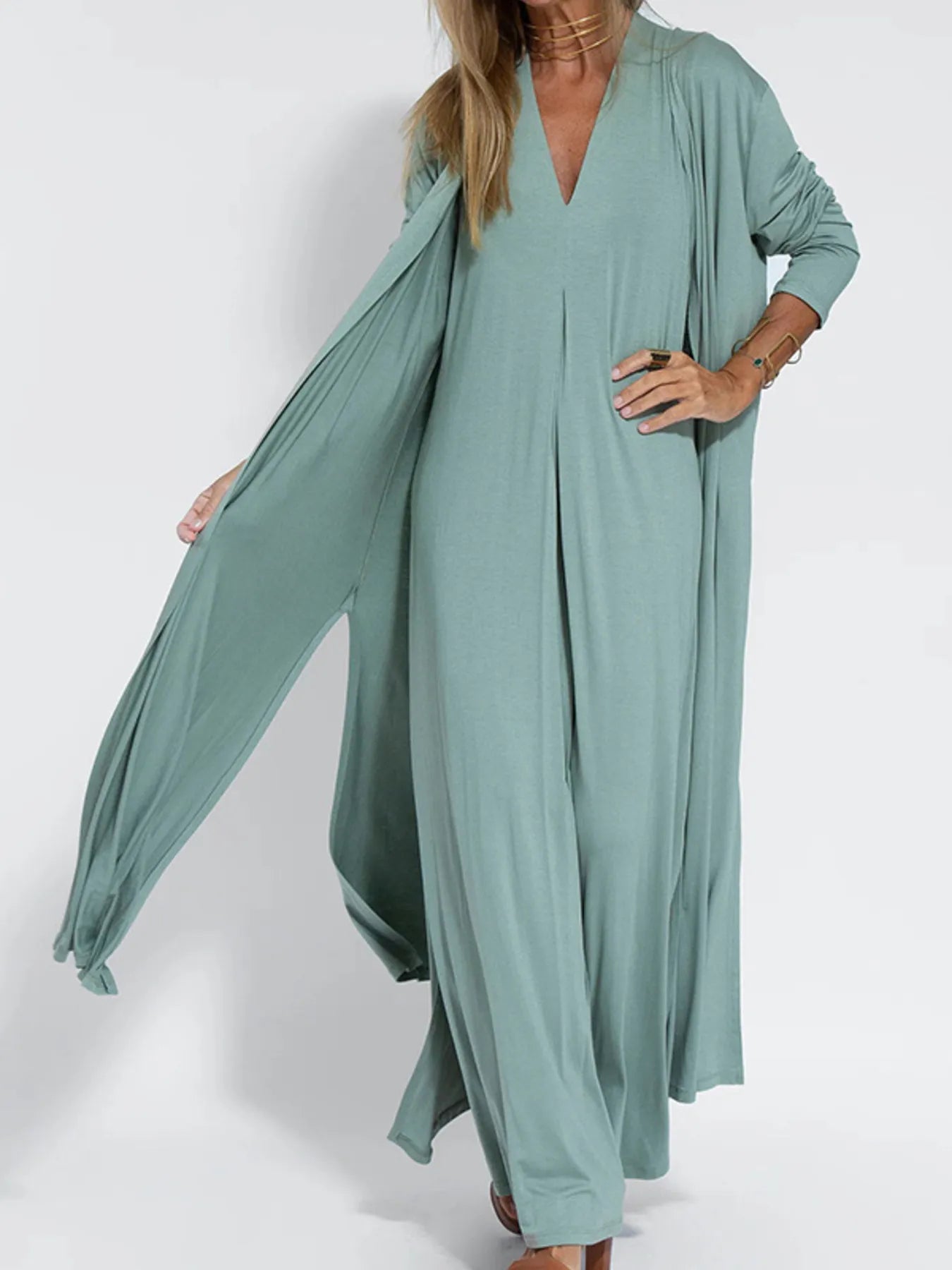 Full Size V-Neck Sleeveless Maxi Dress with Slit Plus Size