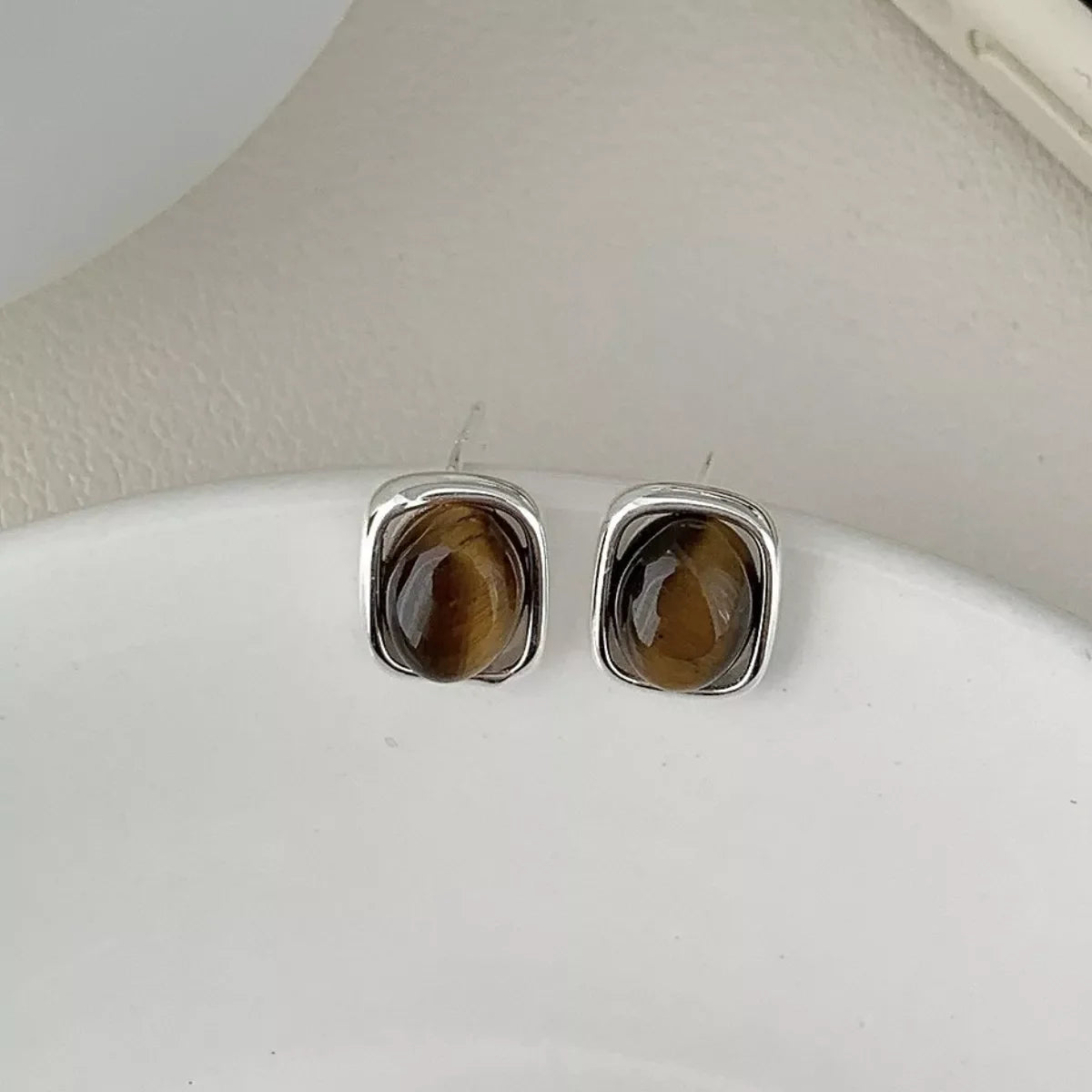 Square Tiger Eye Stud Earrings