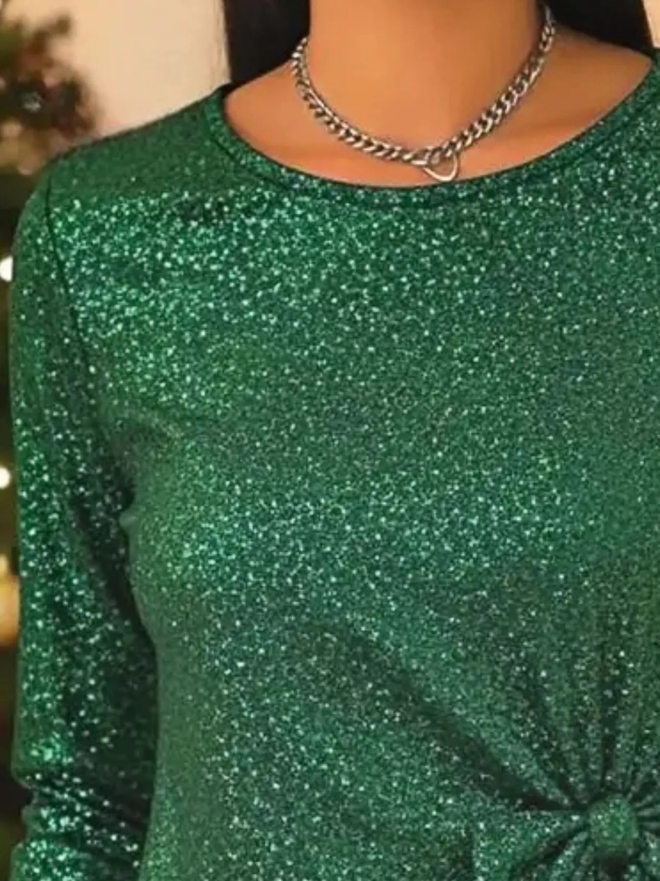Full Size Sequin Bow-Knot Long Sleeve Top Plus Size