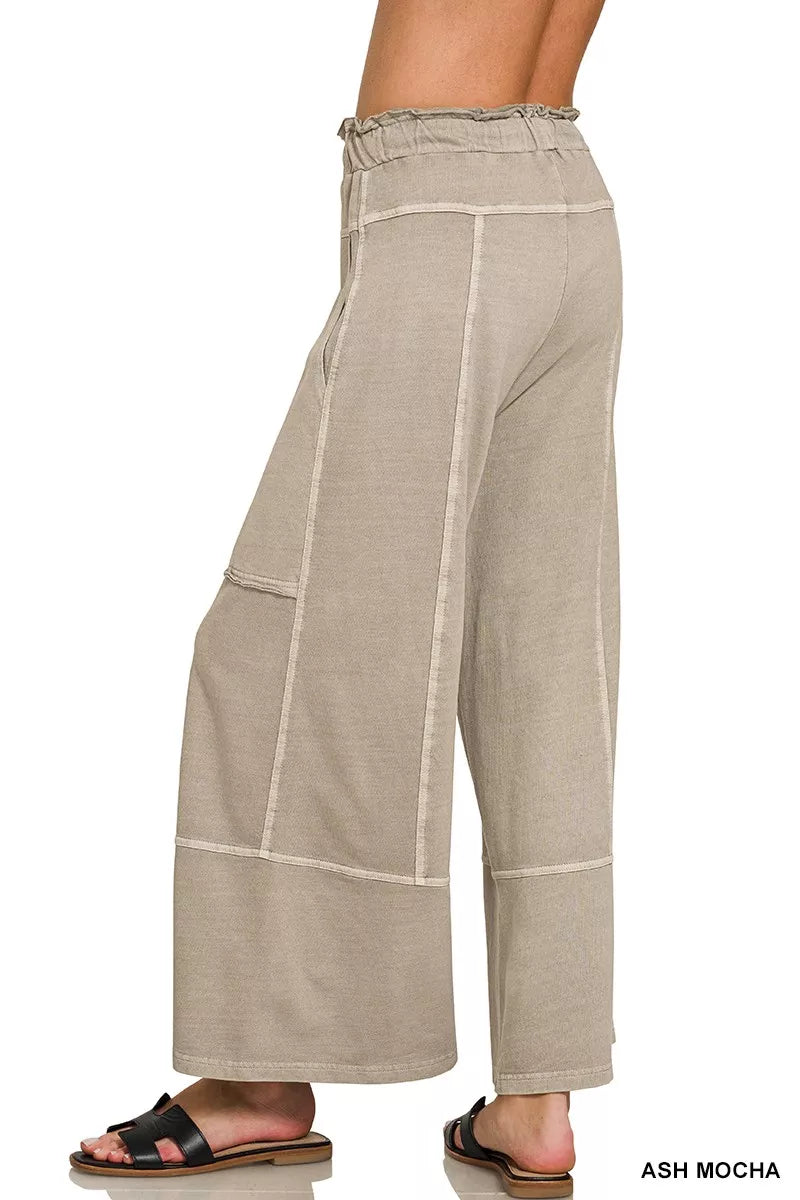 Zenana French Terry Washed Exposed-seam Wide Leg Pants