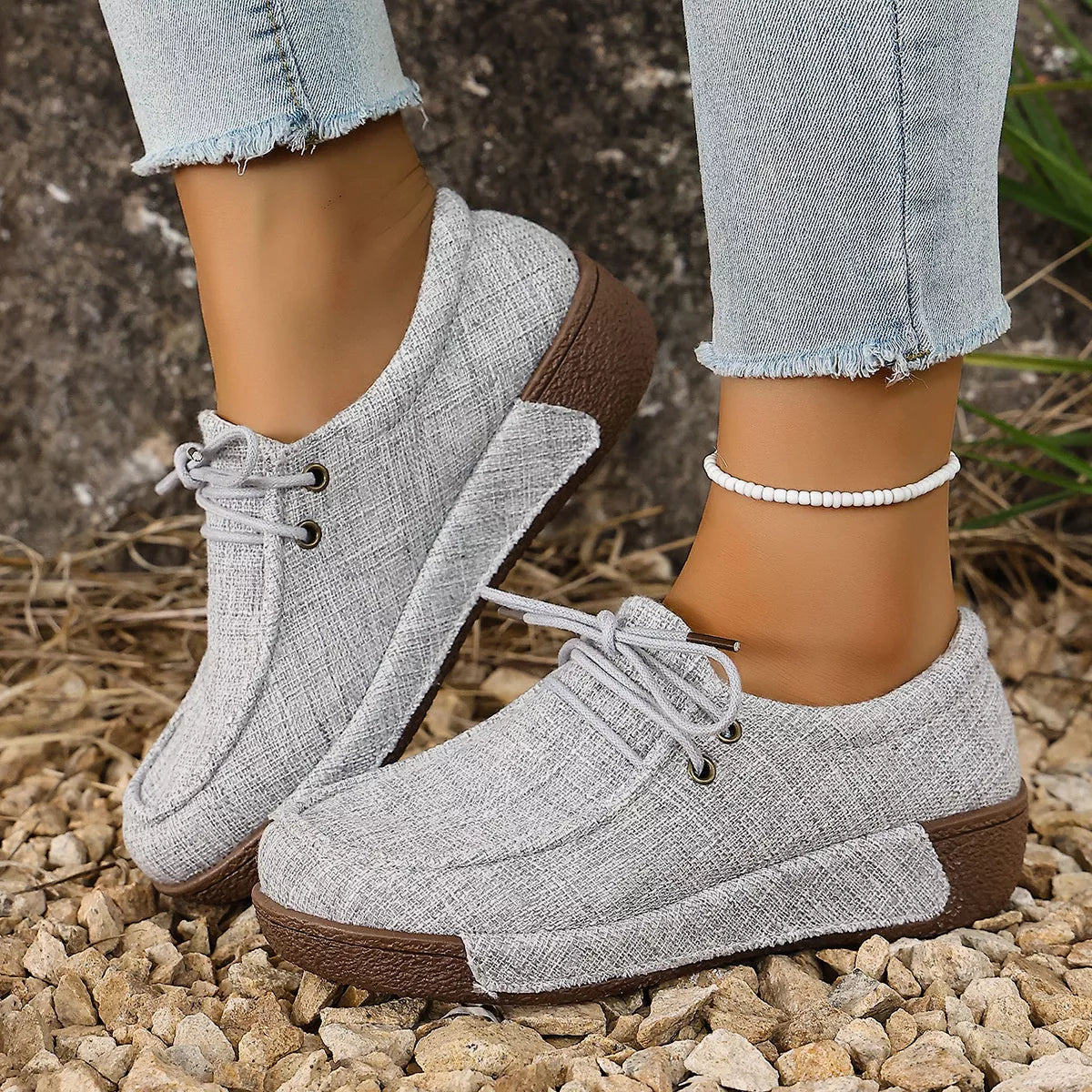 Round Toe  Lace-Up Sneakers