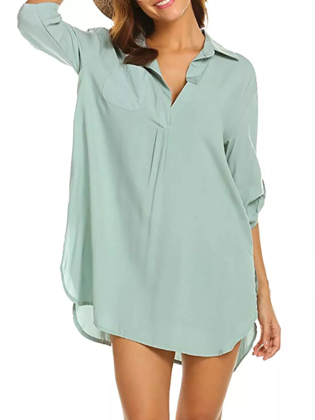 Full Size Side Slit Collared Neck Oversized Shirt Plus Size