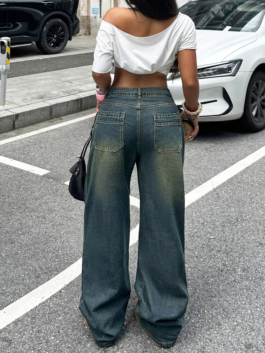 Vintage Wash Wide Leg Jeans