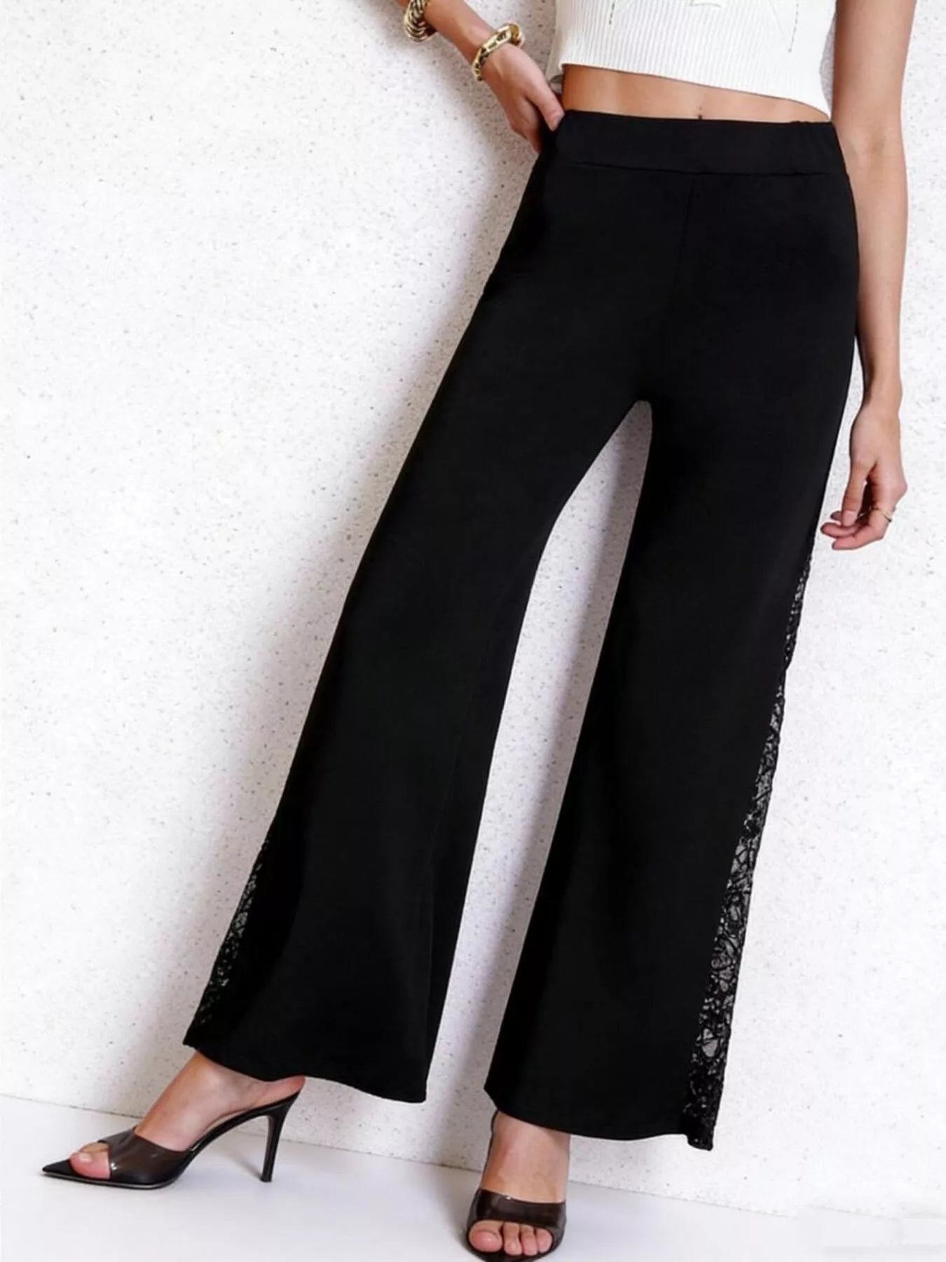 Lace Trim High Waist Pants