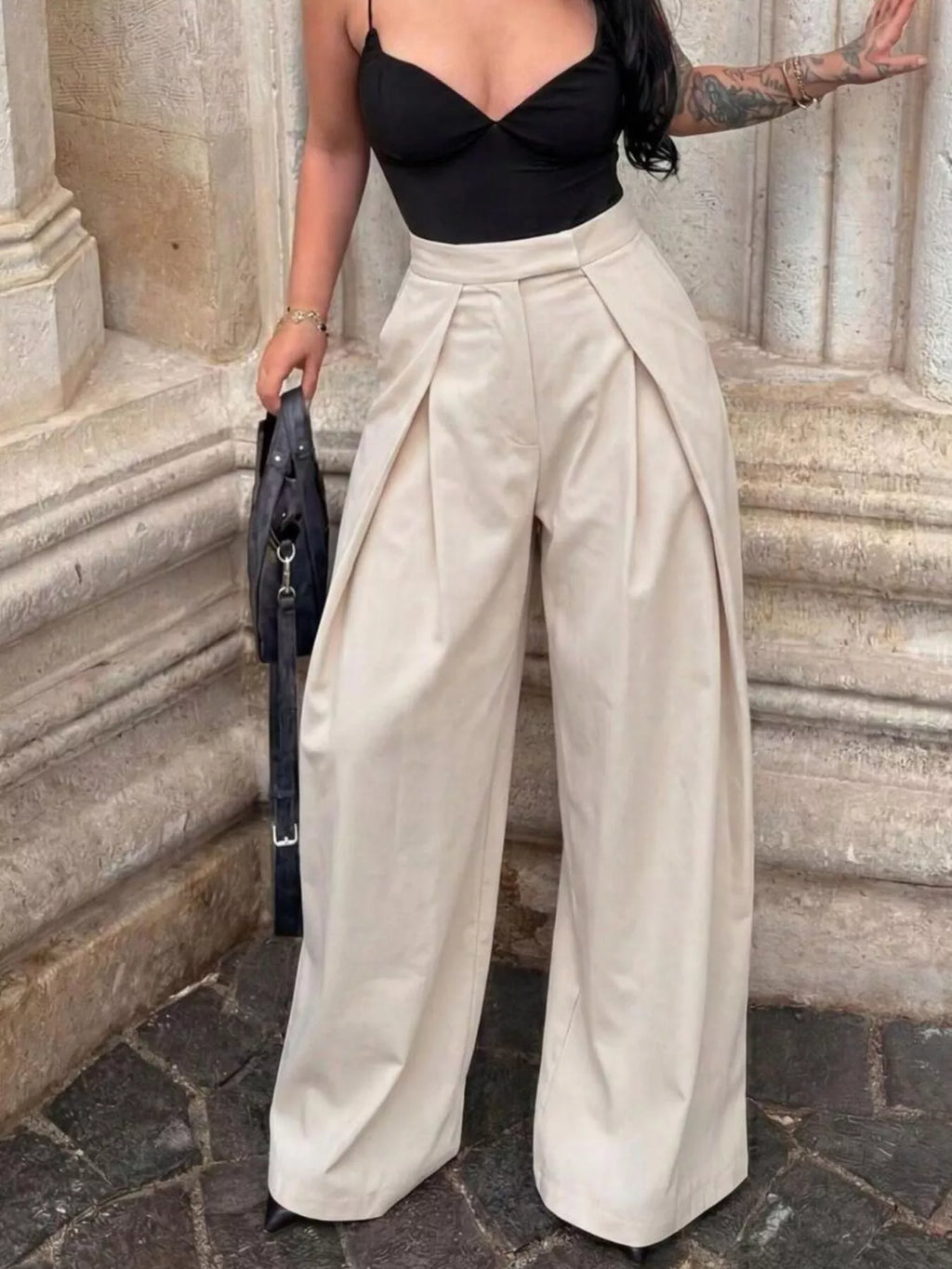 High-Waisted Pleated Wide Leg Pants