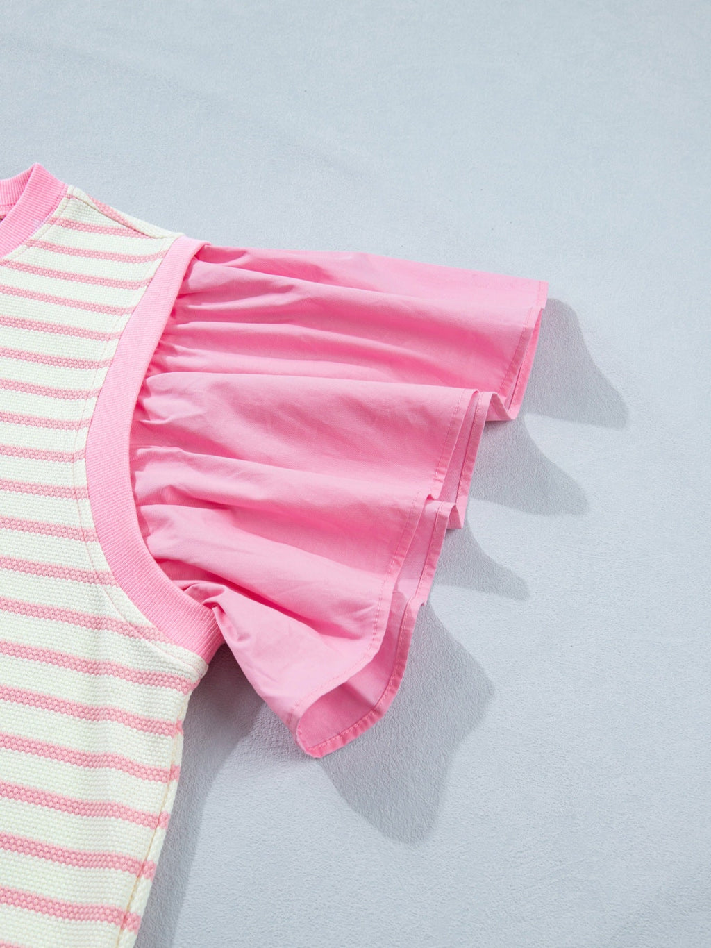 Stripe Ruffled Short Sleeve Patchwork Blouse