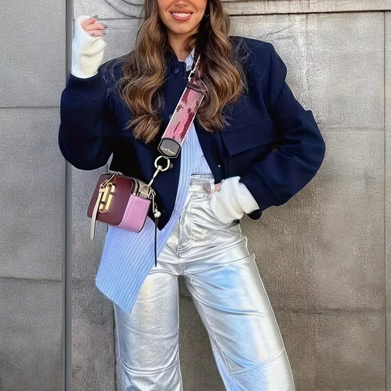 Women's Solid Color Long Sleeve Baseball Jacket