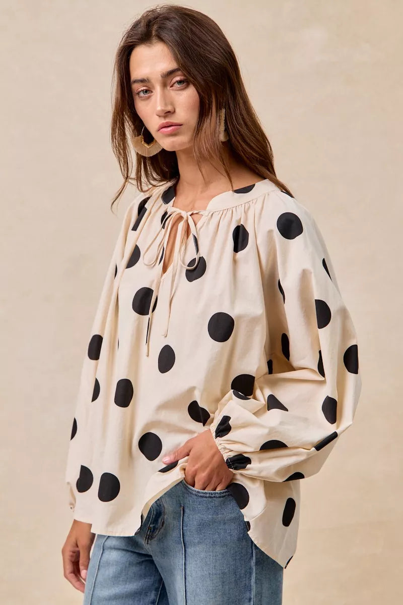 BiBi Polka Dot Exaggerated Balloon Sleeves Blouse