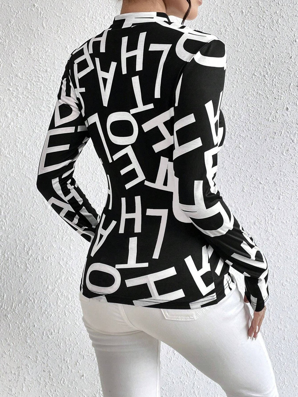 Animal Print Mock Neck Long Sleeve T-Shirt