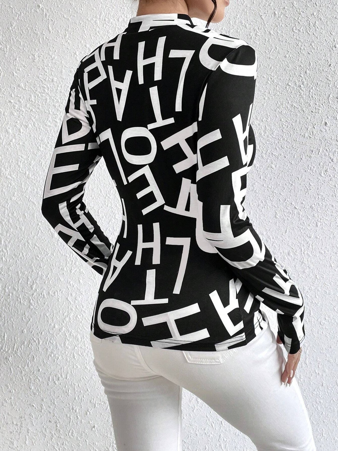 Animal Print Mock Neck Long Sleeve T-Shirt