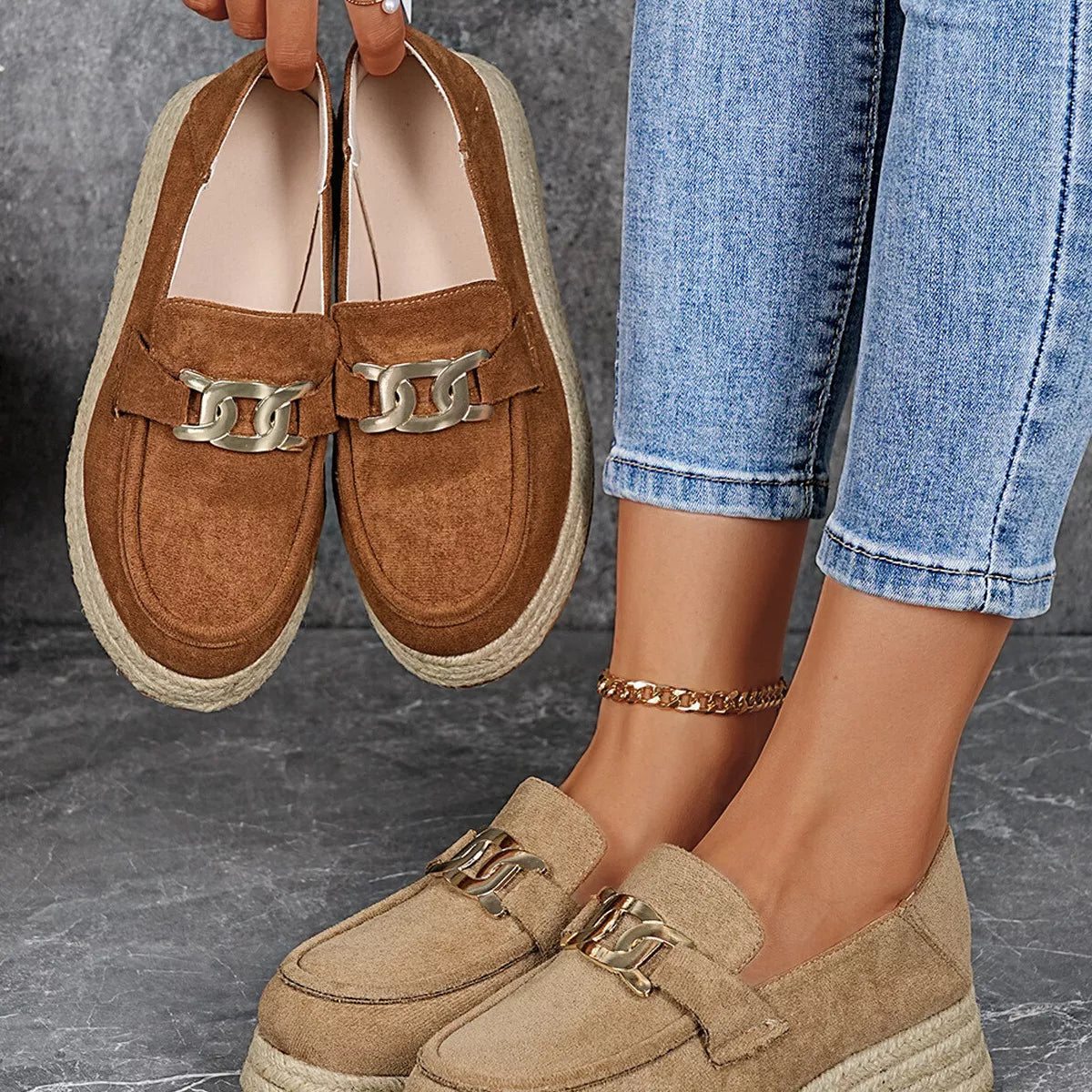 Round Toe Platform Slip-Ons