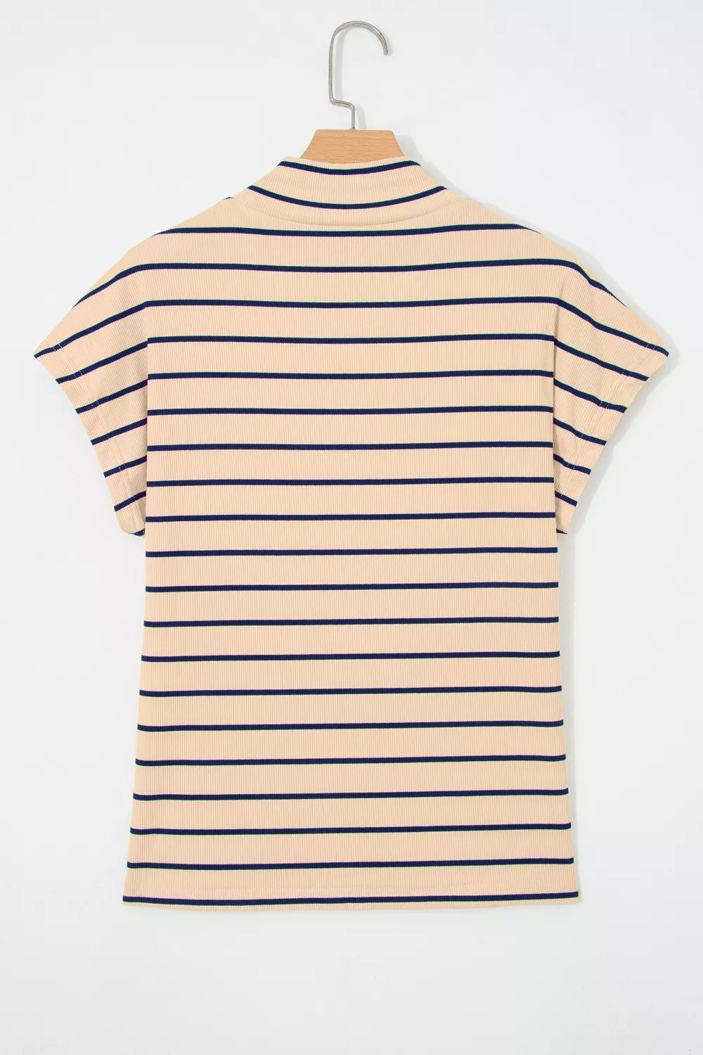 Stripe Mock Neck Short Sleeve Loose Top