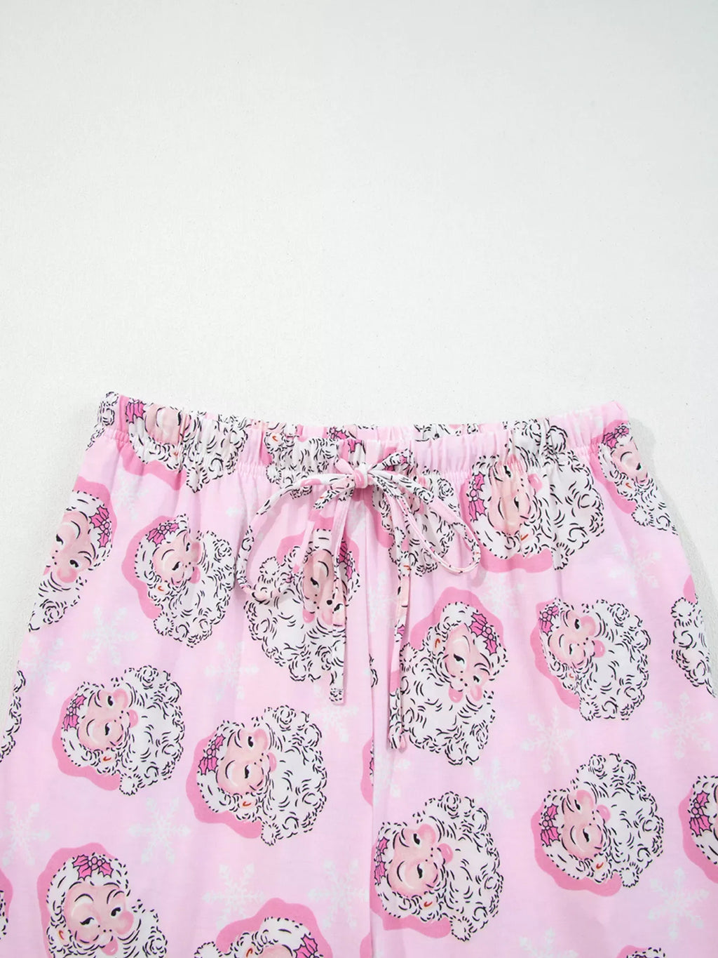 Santa Claus Print V Neck Tee Drawstring Pants 2pcs Lounge Set