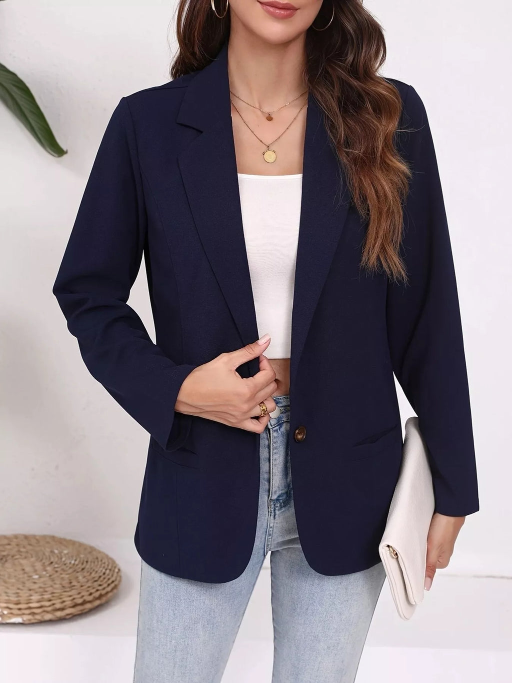 Plus Size Lapel Collar Single-Button Blazer