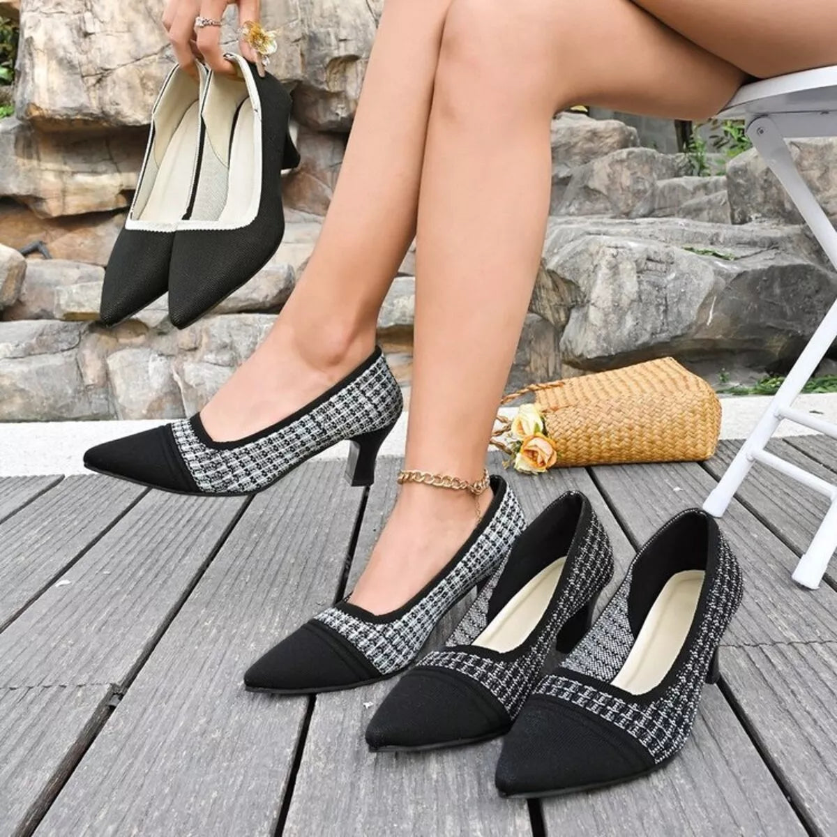 Point Toe Block Heels Pumps